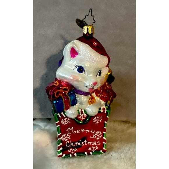 Old World Christmas Glass Ornament Girl Kitten In Gift Bag - Picture 2 of 8